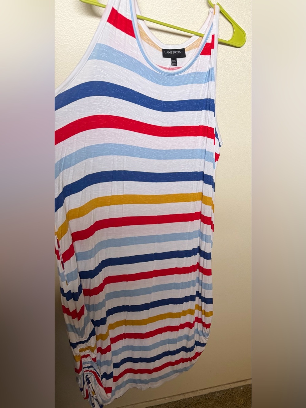 Lane Bryant White Sleeveless Knit Dress with Red, Navy and Light Blue Stripes